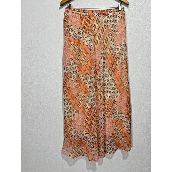 Passport Women's Orange Geometric Pull Up Maxi Lined Preppy Skirt Sz Medium NWT - Picture 4 of 13